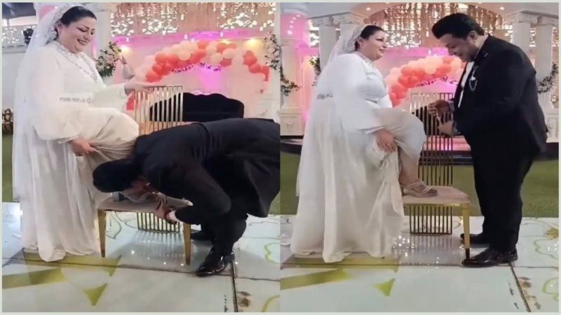 عريس مصري يقبل اقدام