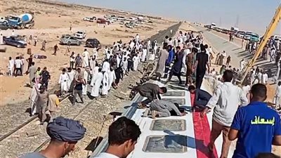 الحصيلة المبدئية ضحايا حادث قطار مطروح اليوم وتوقف الحركة على الخط