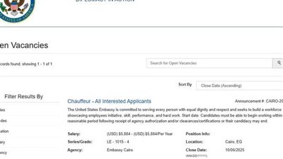 وظائف السفارة الامريكية بالقاهرة: مطلوب سائقين والراتب السنوي بالدولار والتقديم ينتهي 6 أكتوبر
