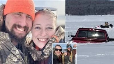 غرق شاحنة في بحيرة متجمدة 