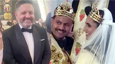 صور حفل زفاف نجل الفنان إدوارد بالكنيسة أثناء  صلاة الأكاليل 