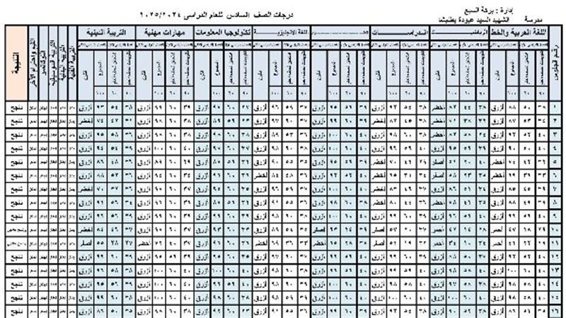 نتيجة الصف السادس