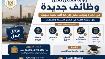 وزارة العمل تعلن وظائف في الجيزة  