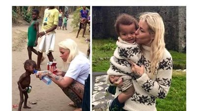 بالصور ..امرأة دنماركية تنقذ طفل نيجيري من الموت بعد أن هزت صورته العالم بأكمله ..شاهد