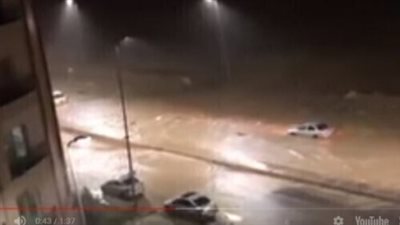 شاهد بالفيديو لحظة سقوط وانهيار سور “الغابة المتحجرة” في التجمع الخامس بسبب “الغرق” تحت الامطار