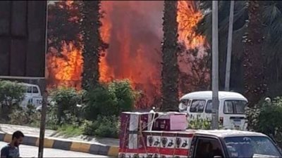 وردنا الان | سيارات إطفاء تهرع مسرعه للسيطرة على حريق هائل في مكتب بالموسكي