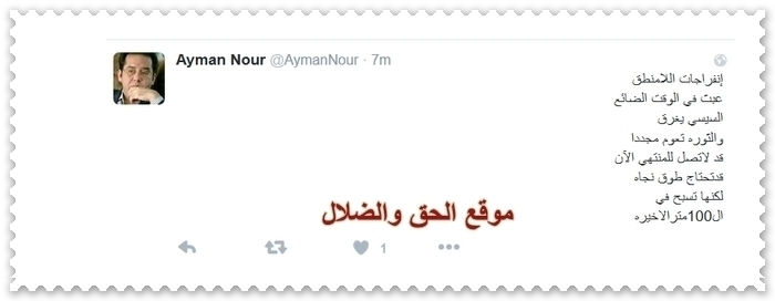 ايمن نور على تويتر الان السيسي يغرق والثوره تعوم مجددا