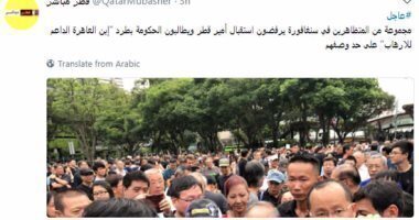 شاهد متظاهرون قطريون بسنغافورة يهتفون اطردوا ابن العاهرة تميم